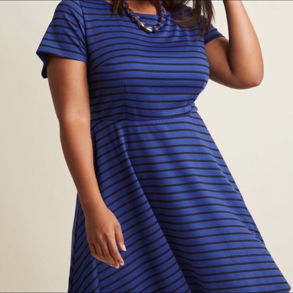 Modcloth Blue/Black stripe Skater Dress 1x